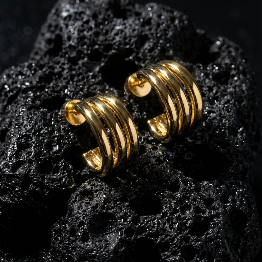 Tria Triple Hoop Huggie Earrings hypoallergenic earrings by HyraMode