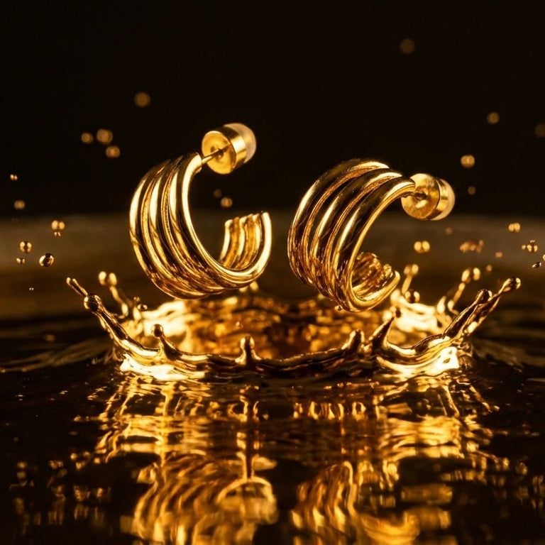 Tria Triple Hoop Huggie Earrings hypoallergenic earrings by HyraMode