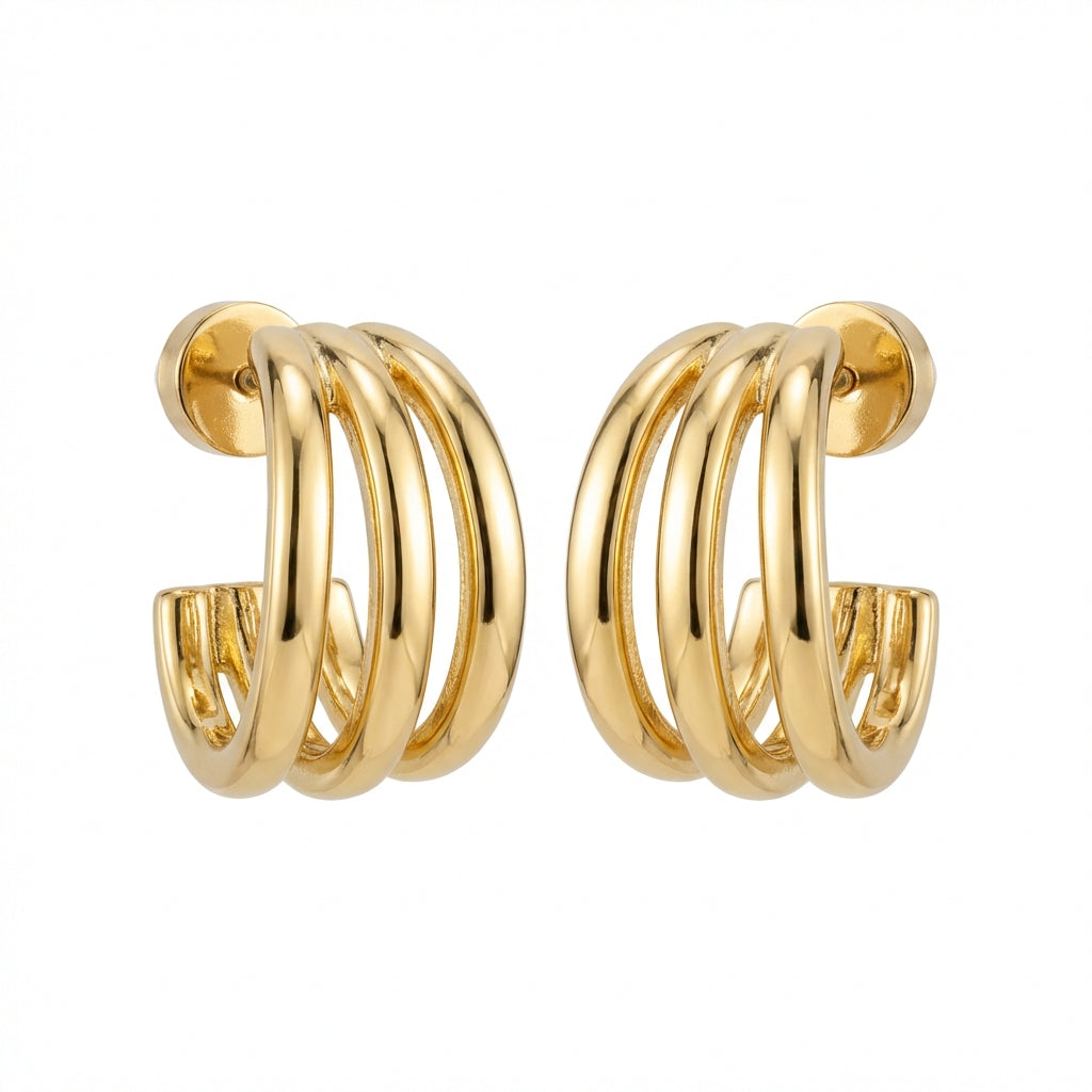 Tria Triple Hoop Huggie Earrings hypoallergenic earrings by HyraMode