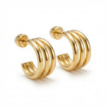 Tria Triple Hoop Stud Earrings in gold, front product view