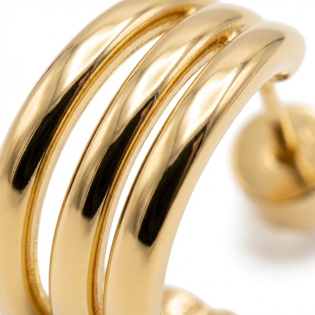 Tria Triple Hoop Huggie Earrings hypoallergenic earrings by HyraMode