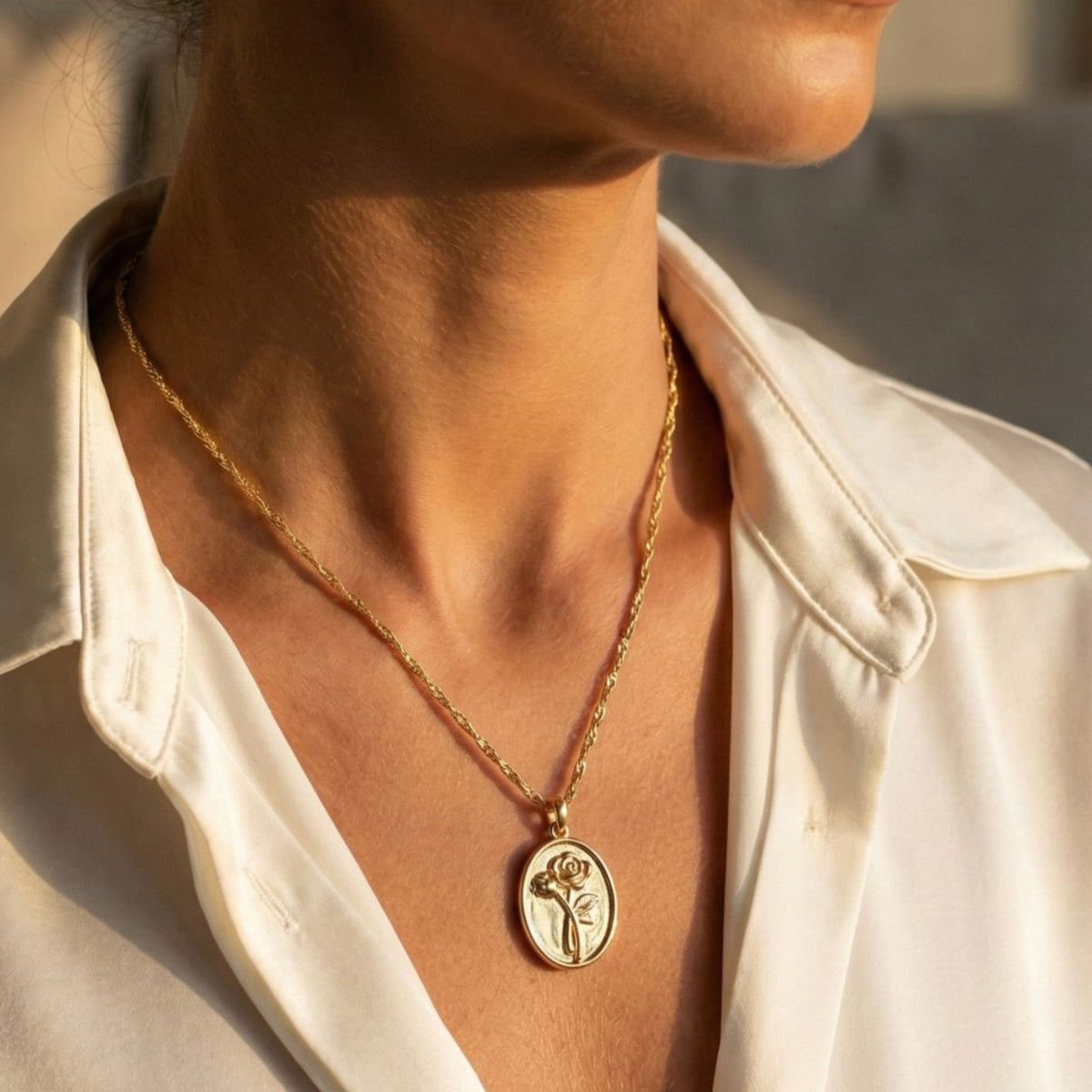 Rosa Rose Coin Pendant Necklace — product view 5