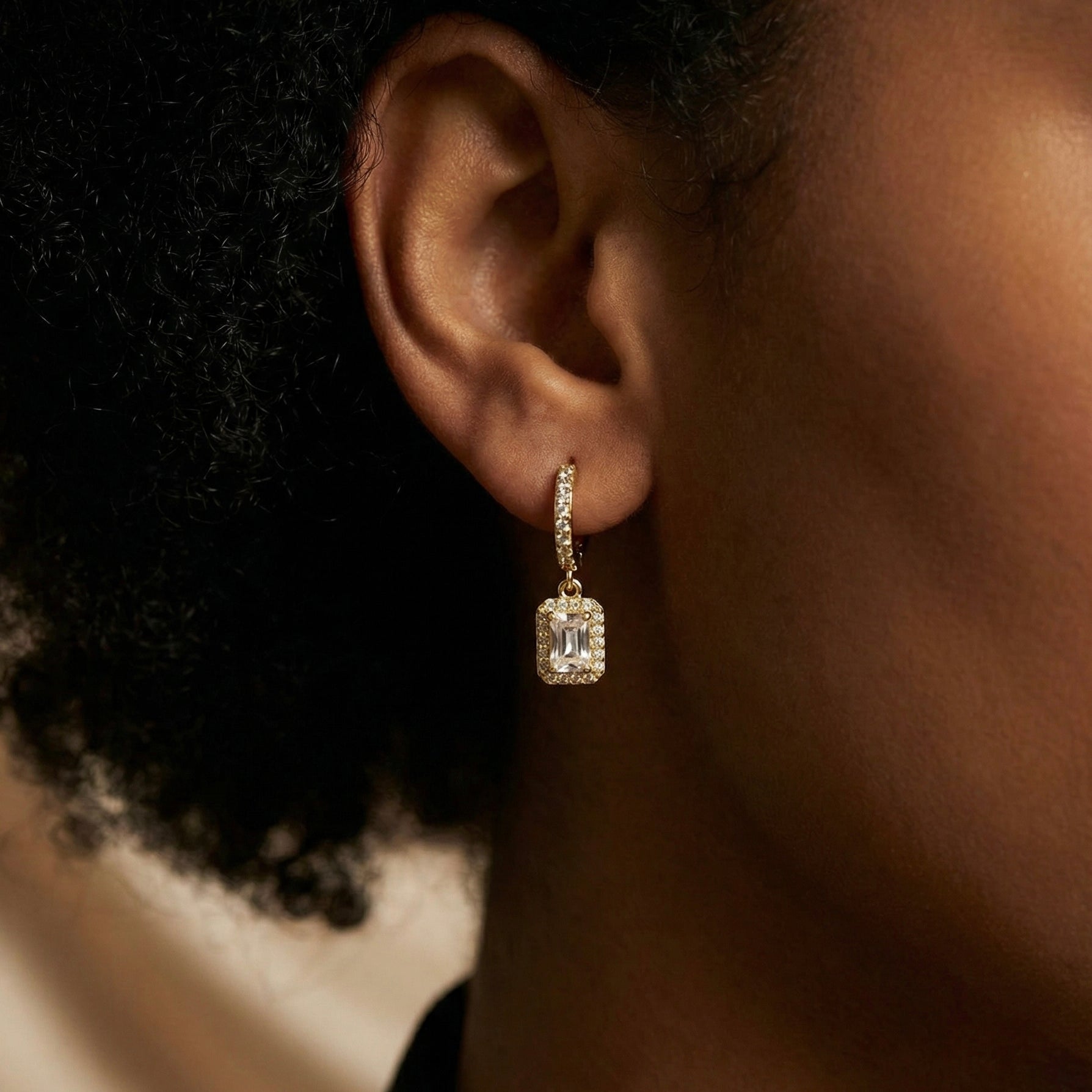 Zela Huggie Crystal Drop Earrings hypoallergenic earrings by HyraMode