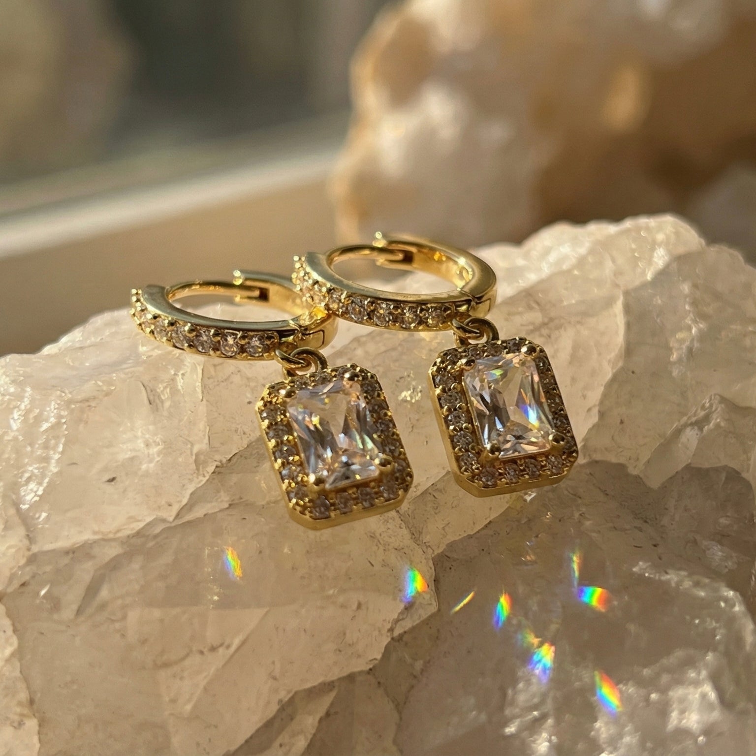 Zela Huggie Crystal Drop Earrings hypoallergenic earrings by HyraMode