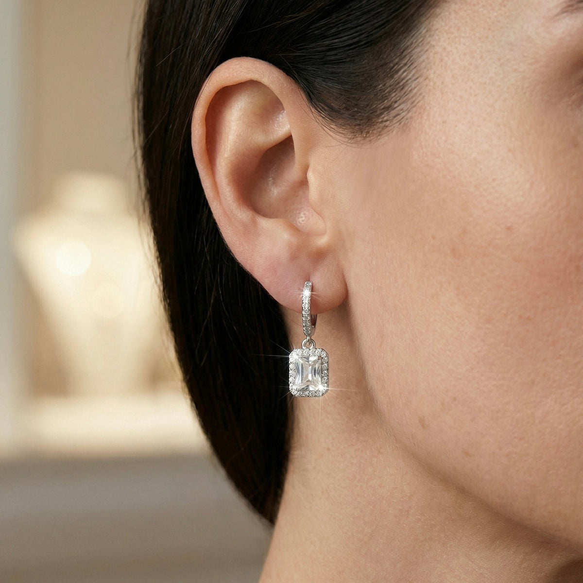 Zela Huggie Crystal Drop Earrings — product view 4