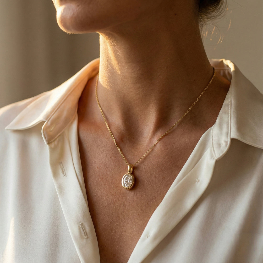 Vintage Hammered Pendant Necklace | Organic Oval Charm | Adjustable Layering Chain